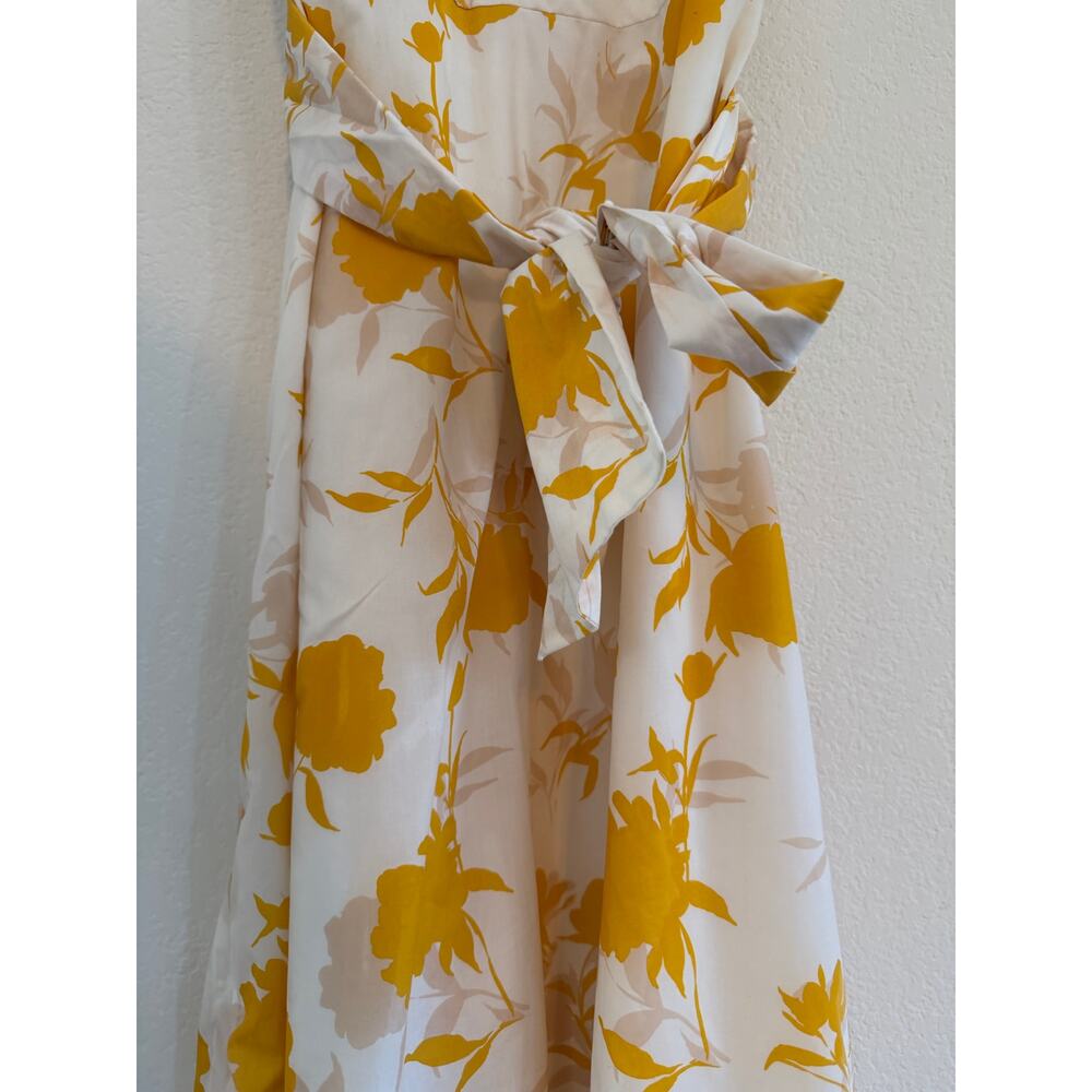 NWT Ann Taylor Floral Belted Dress Womens XXS Petite Cottagecore Cotton Yellow - Picture 5 of 12
